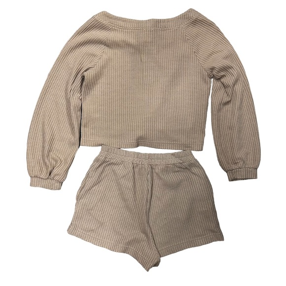 Princess Polly Camilla Set Pajamas Loungewear Women’s 6 EUC Tan/Brown Waffle - Picture 3 of 7